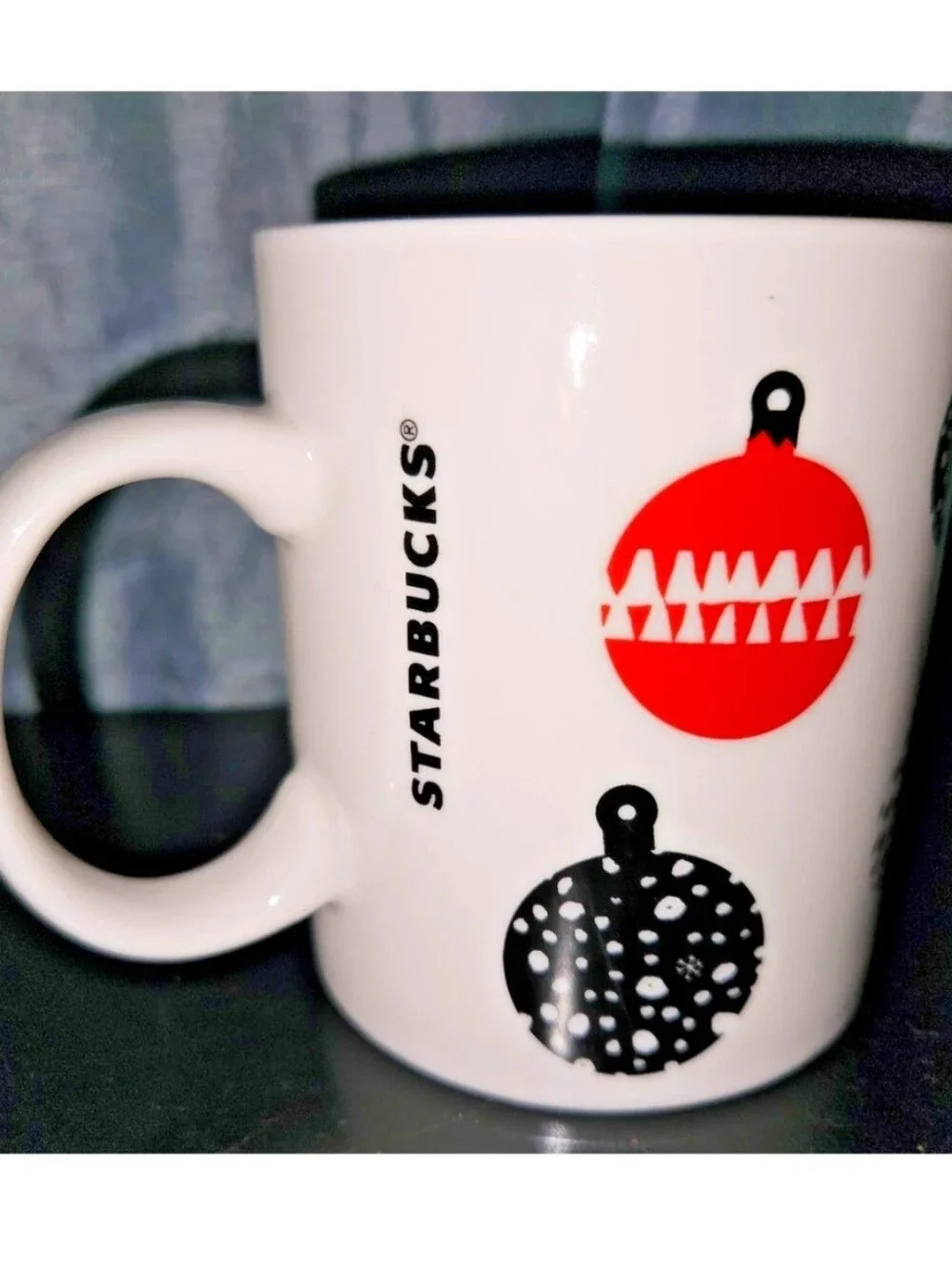STARBUCKS Ornament Christmas Coffee Tea Cup Mug 12 oz Red Black 2016 Holiday